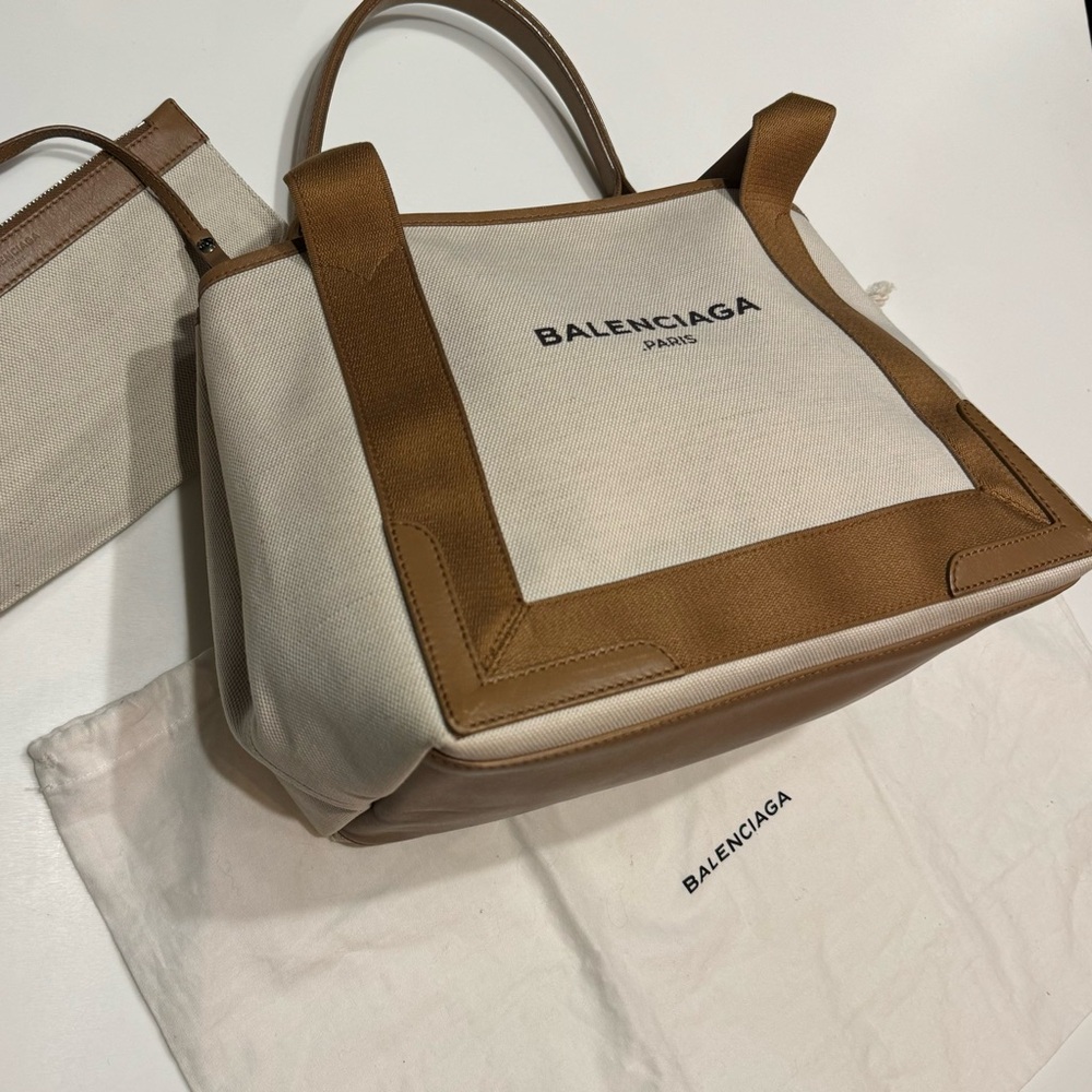 Balenciaga cabas canvas/leather handbag with pouch